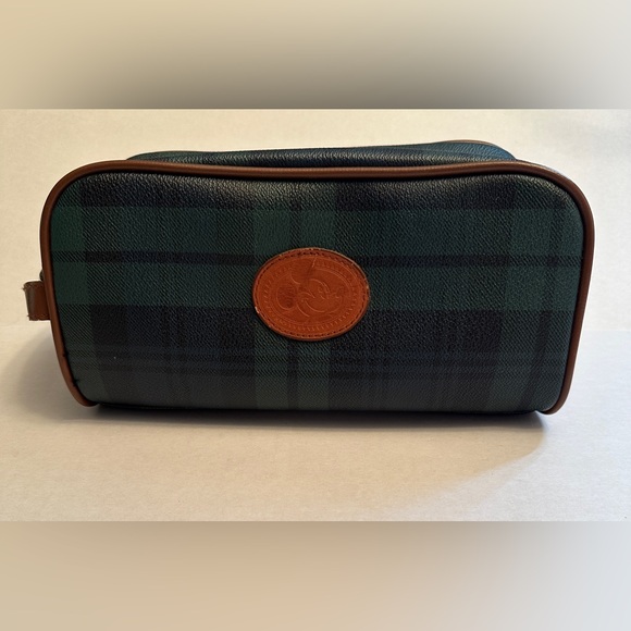 Vintage Disney Tartan Plaid Toiletry Bag Dopp Kit Shaving Travel Faux Leather - Picture 1 of 10